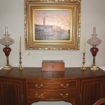 Pair of Cranberry Etched Lamps