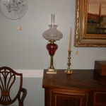 Pair of Cranberry Etched Lamps