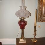 Pair of Cranberry Etched Lamps