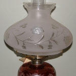 Pair of Cranberry Etched Lamps