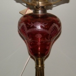 Pair of Cranberry Etched Lamps