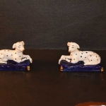 Pair of Staffordshire Dogs on Cushion